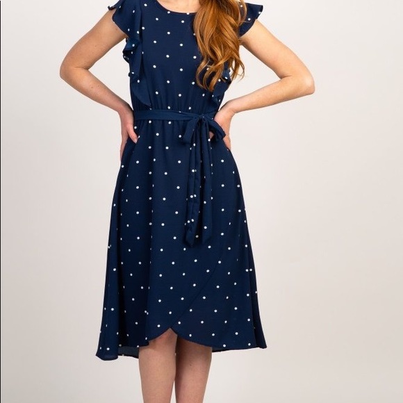 Pink Blush Navy Polkadot Maternity Dress - Picture 1 of 4